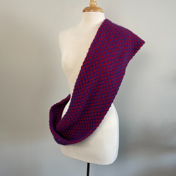 J Crew Wool Cashmere Blend Cherry Red & Cobalt Infinity Scarf - Picture 7 of 7